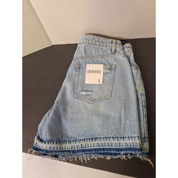Zenana Shorts Women's Size L 32X5 Cutoff Distressed Medium Wash Denim - Picture 6 of 6